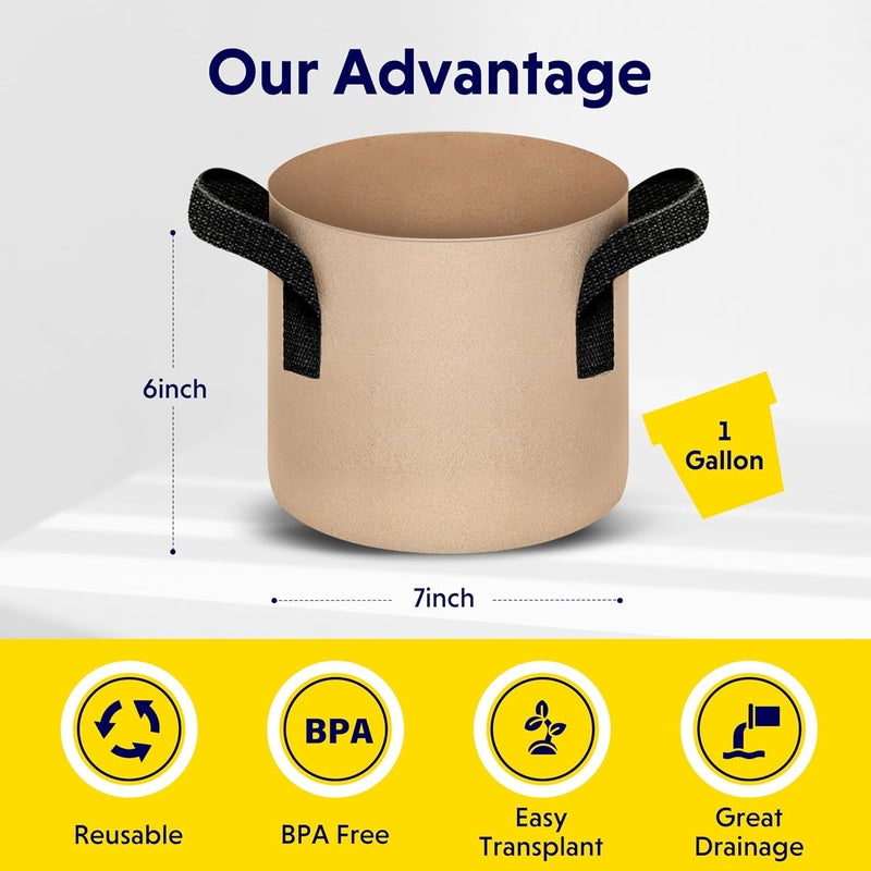 YSSOA 5-Pack 1 Gallon Grow Bags Heavy Duty Thickened Nonwoven Aeration Fabric Pots with Handles, Cloth Pots for Plants, Vegetable, Flower, Tomato Potato - Image 2